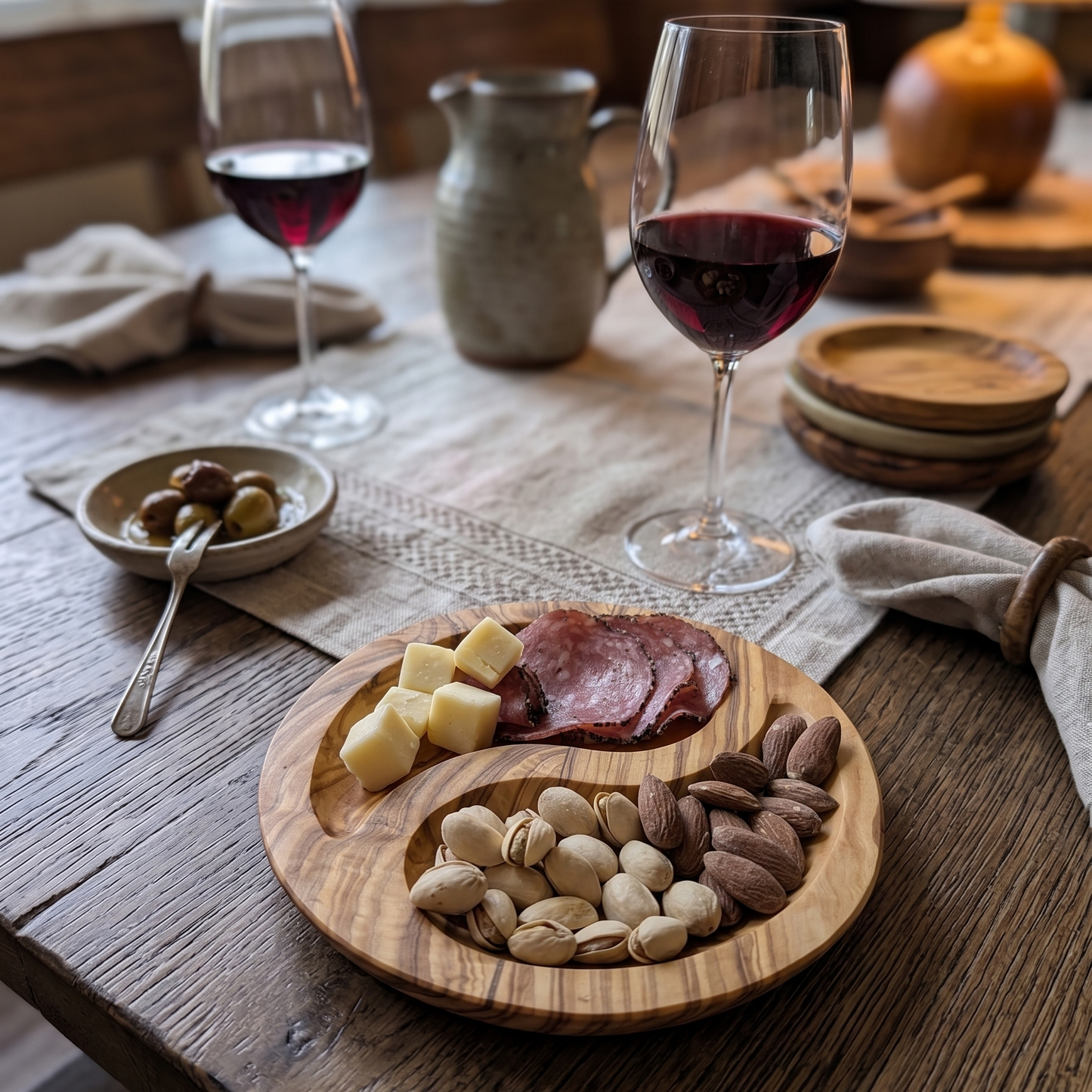 Mediterranean Olive Wood Yin-Yang Charcuterie & Tapas Plate (7 in)