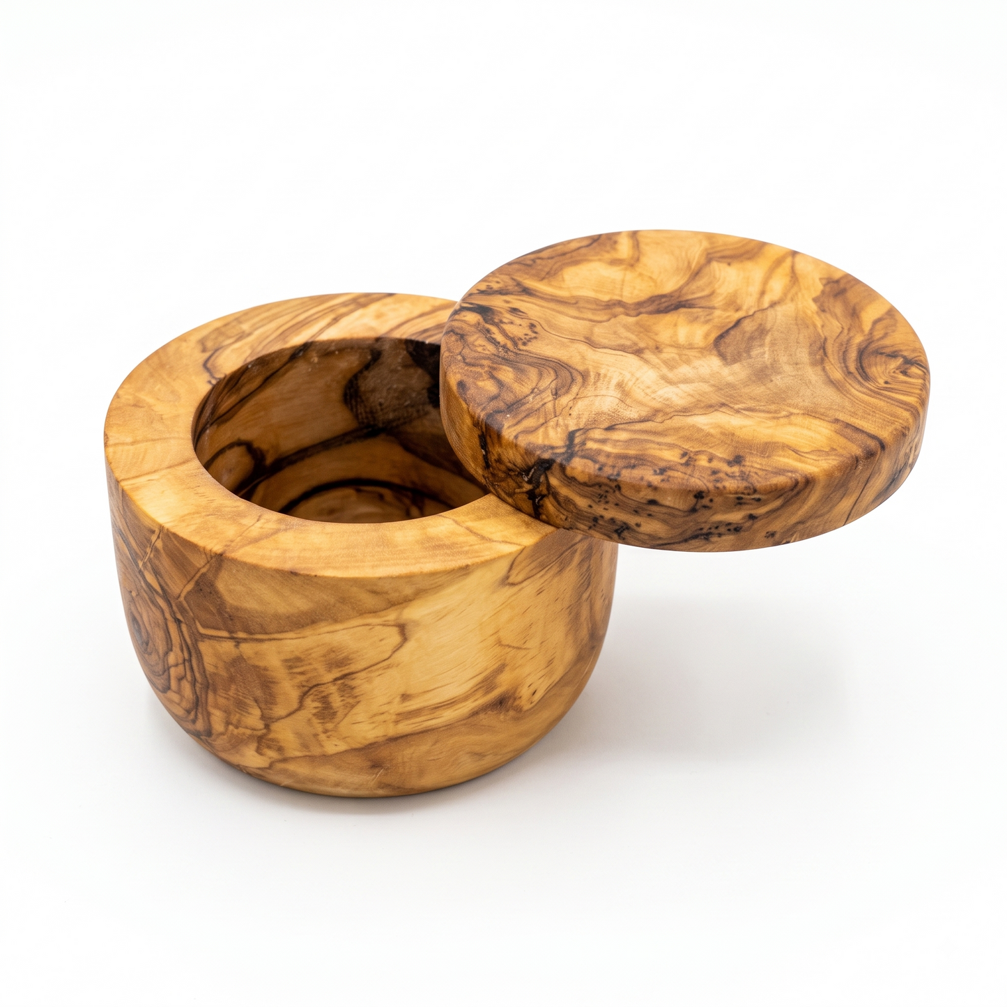 Mediterranean Olive Wood Salt Cellar Canister with Swivel Lid