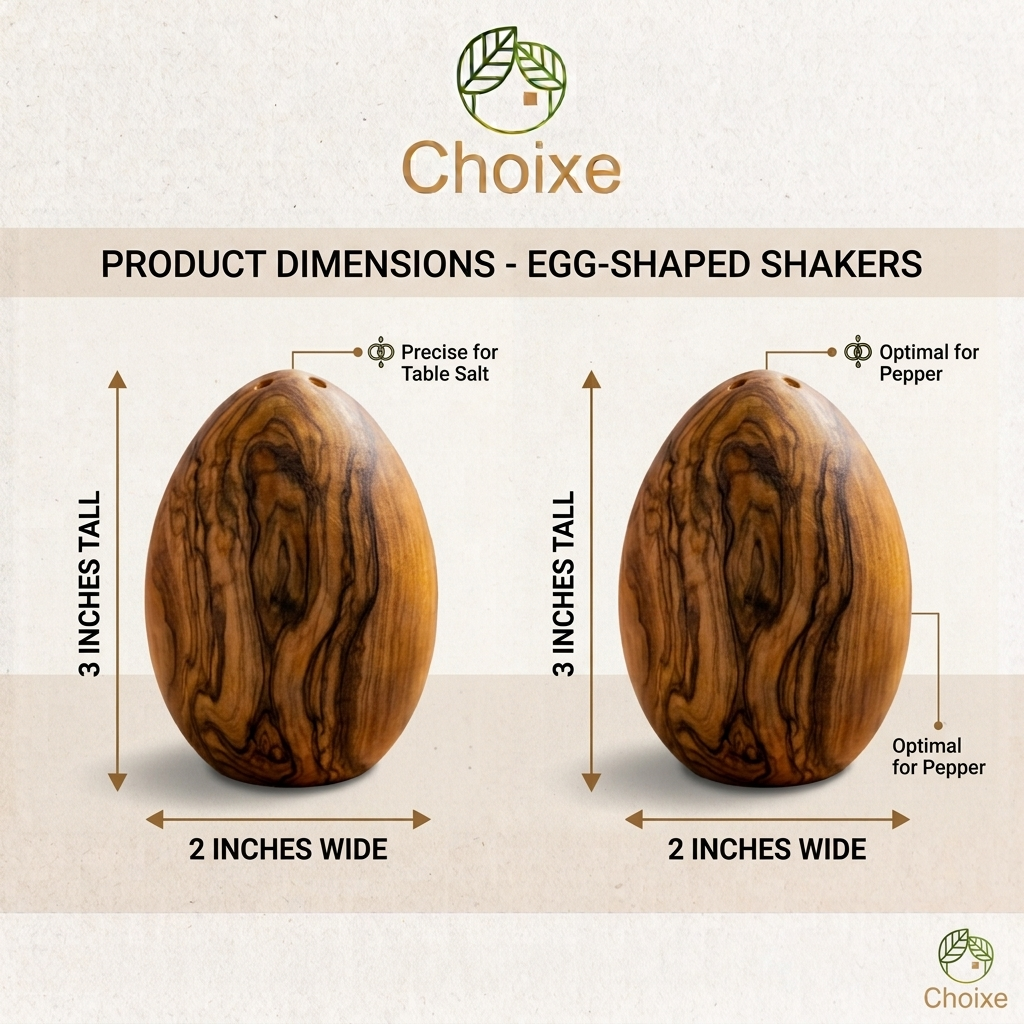 2-Pack Mediterranean Olive Wood Salt & Pepper Egg-Shaped Shakers