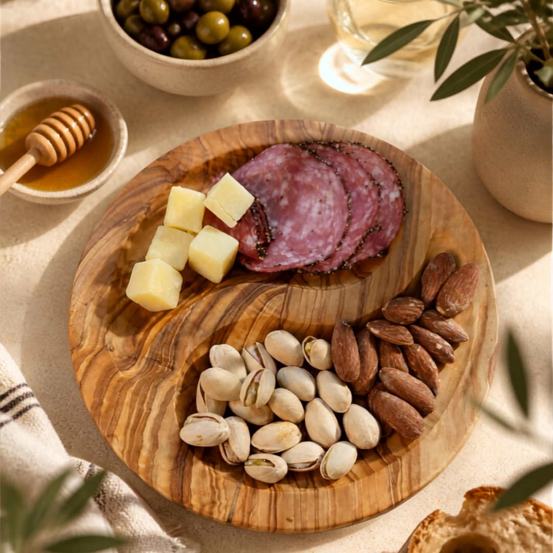 Mediterranean Olive Wood Yin-Yang Charcuterie & Tapas Plate (7 in)